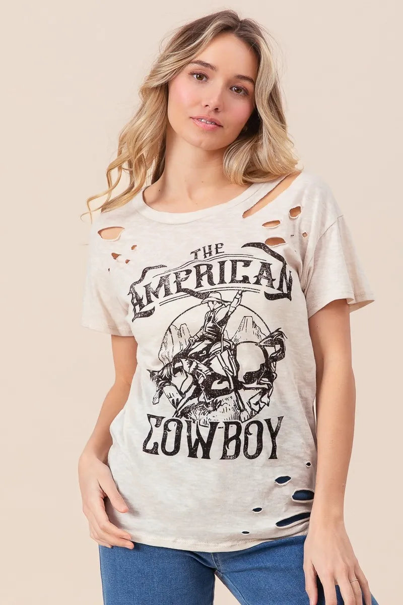BiBi Cotton Slub Laser Top American Cow Boy Graphic - Sydney So Sweet