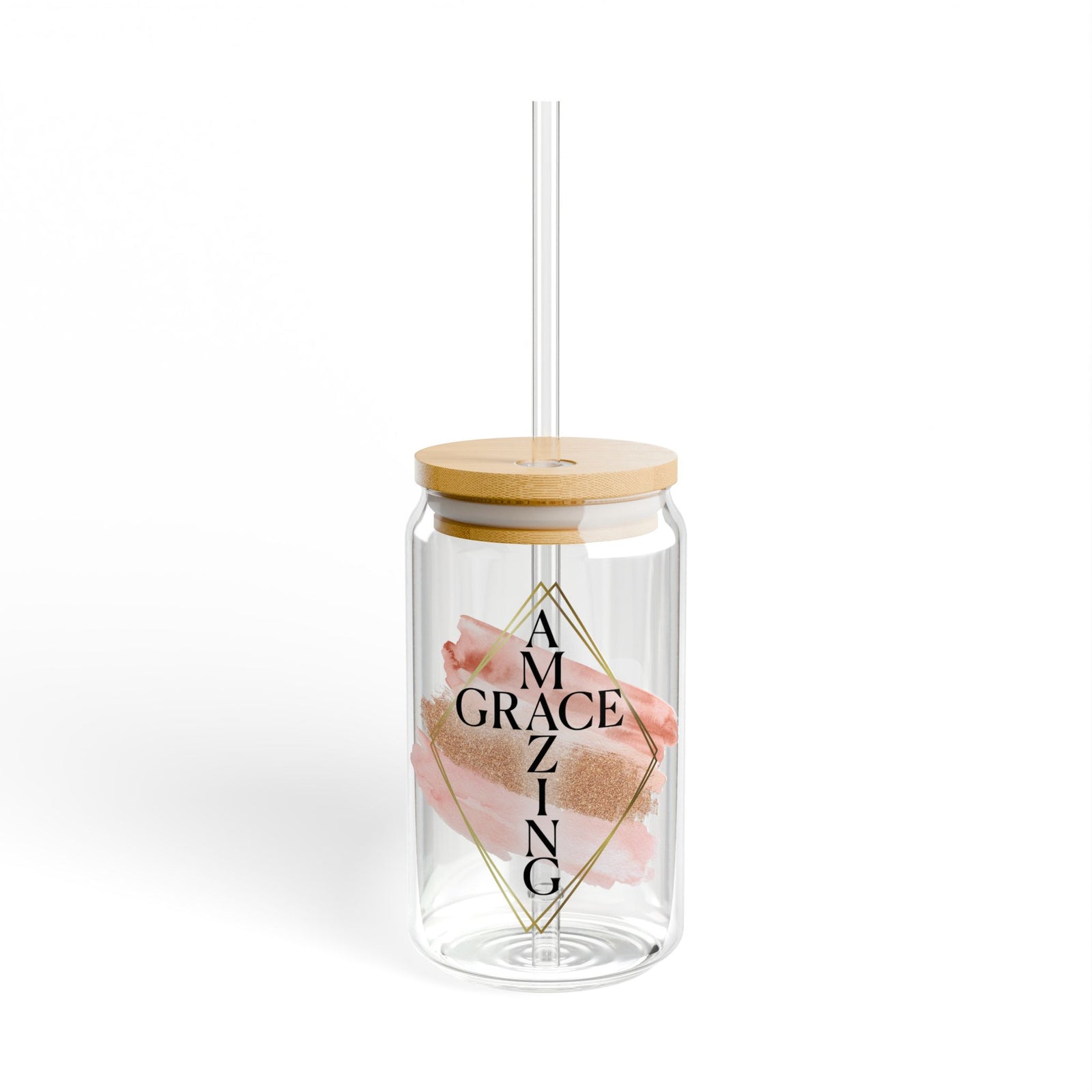Amazing Grace Christian Tumbler Sipper Glass 16oz — Reusable Drink Jar with Lid & Straw