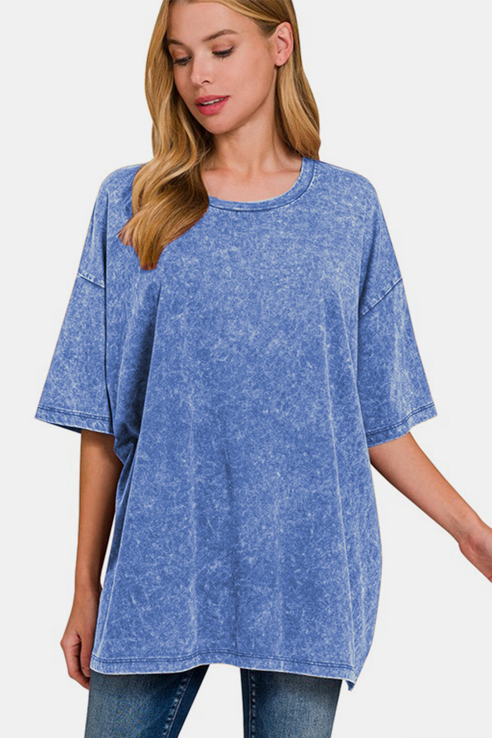 Zenana Full Size Washed Round Neck Drop Shoulder Oversized T-Shirt - Sydney So Sweet