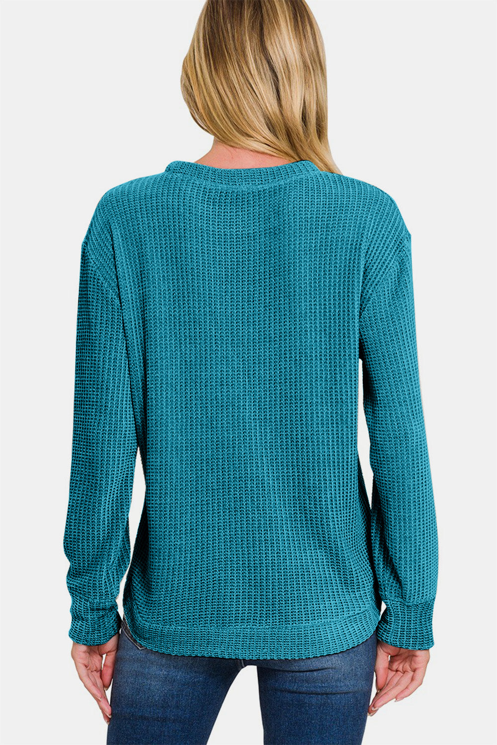 Zenana Chenille Waffle Round Neck Sweater - Sydney So Sweet