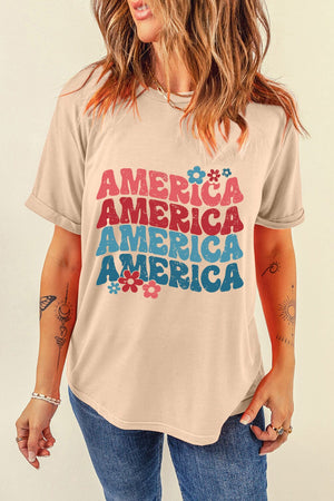 AMERICA Round Neck Short Sleeve T-Shirt - Sydney So Sweet