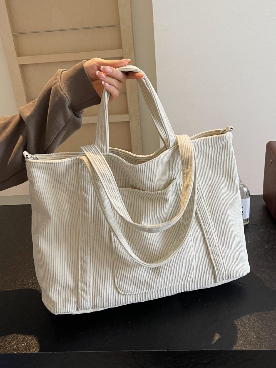 Corduroy Solid Large Tote Bag - Sydney So Sweet