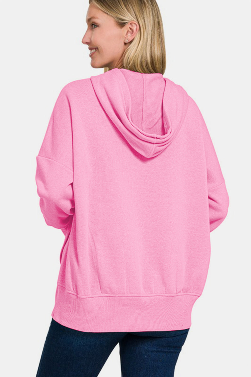 Zenana Half Snap Long Sleeve Hoodie with Kangaroo Pocket - Sydney So Sweet