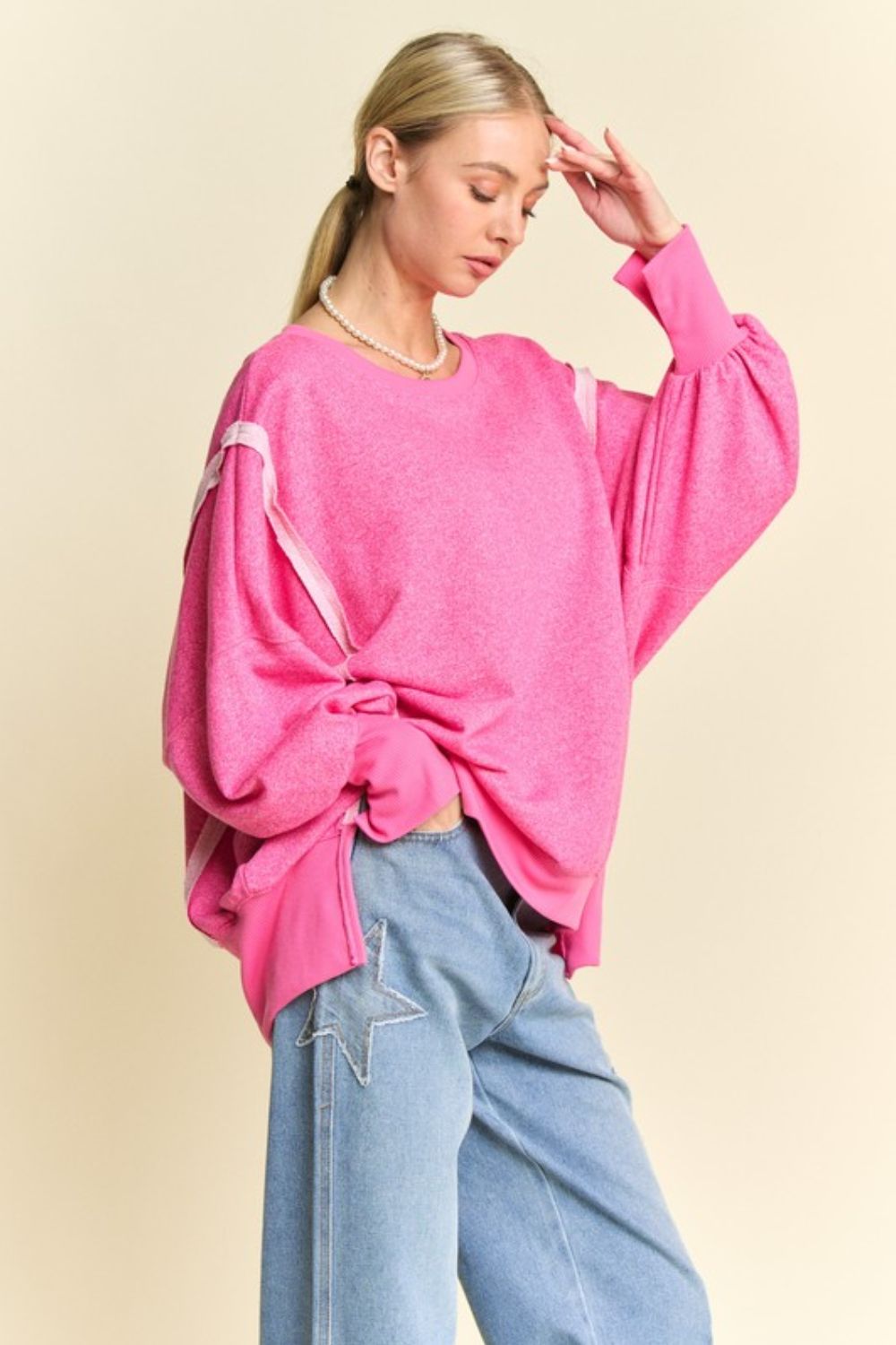 Davi & Dani Side Slit High-Low Lantern Sleeve Knit Top - Sydney So Sweet