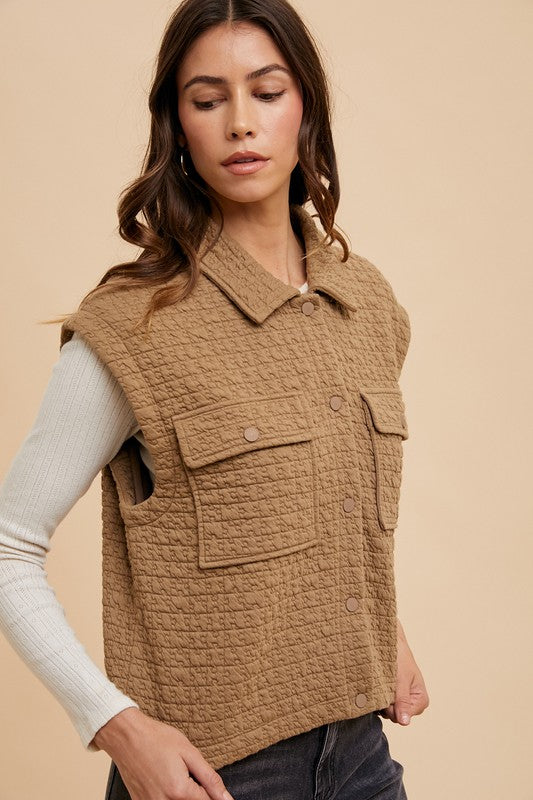 Annie Wear Puzzle Quilted Snap Down Vest Coat - Sydney So Sweet