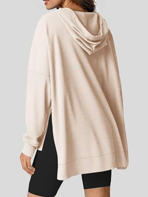 Drawstring Slit Long Sleeve Hoodie - Sydney So Sweet