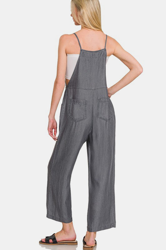 Zenana Washed Adjustable Strap Wide Leg Denim Overalls - Sydney So Sweet