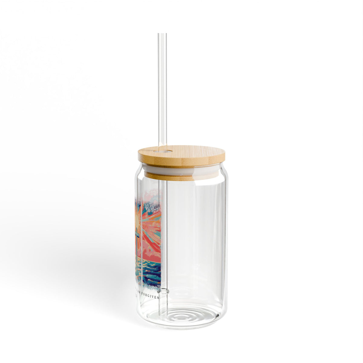 The Cross Has Spoken I am Forgiven Christian Sipper Glass 16oz Reusable Drink Jar with Lid & Straw