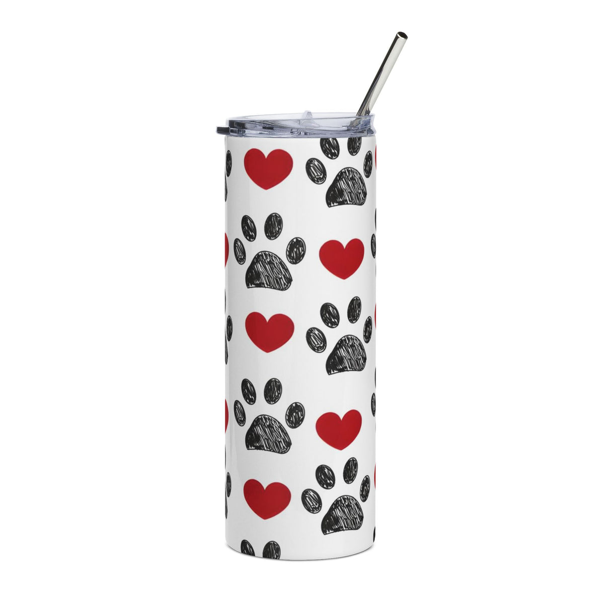 Paw Print Red & Black 20oz Stainless Tumbler Insulated Travel Cup - Sydney So Sweet