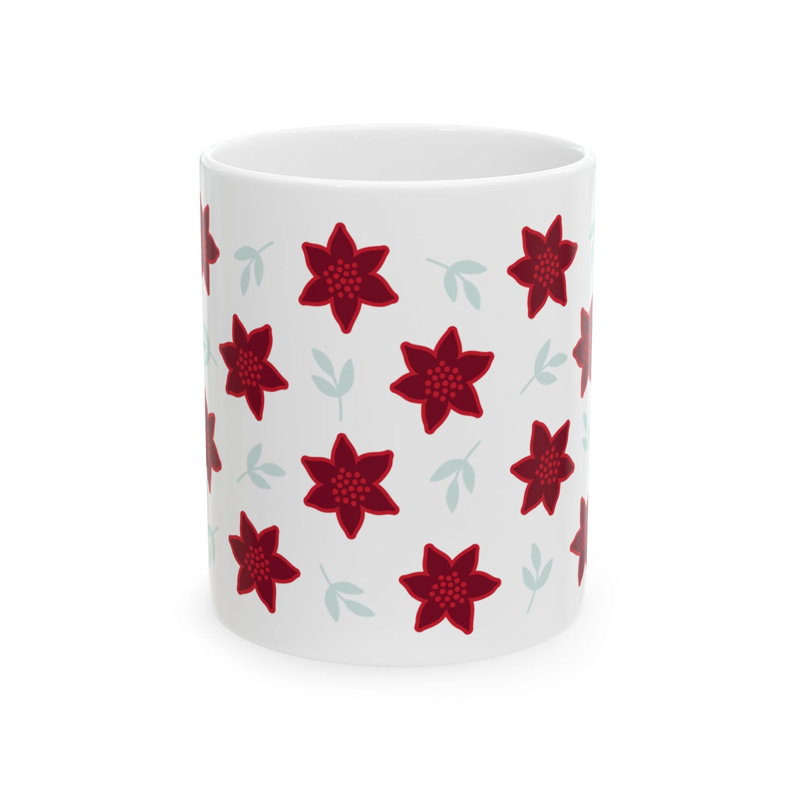 Poinsettia Christmas Flowers Ceramic Mug Coffee Cup (11oz & 15oz)