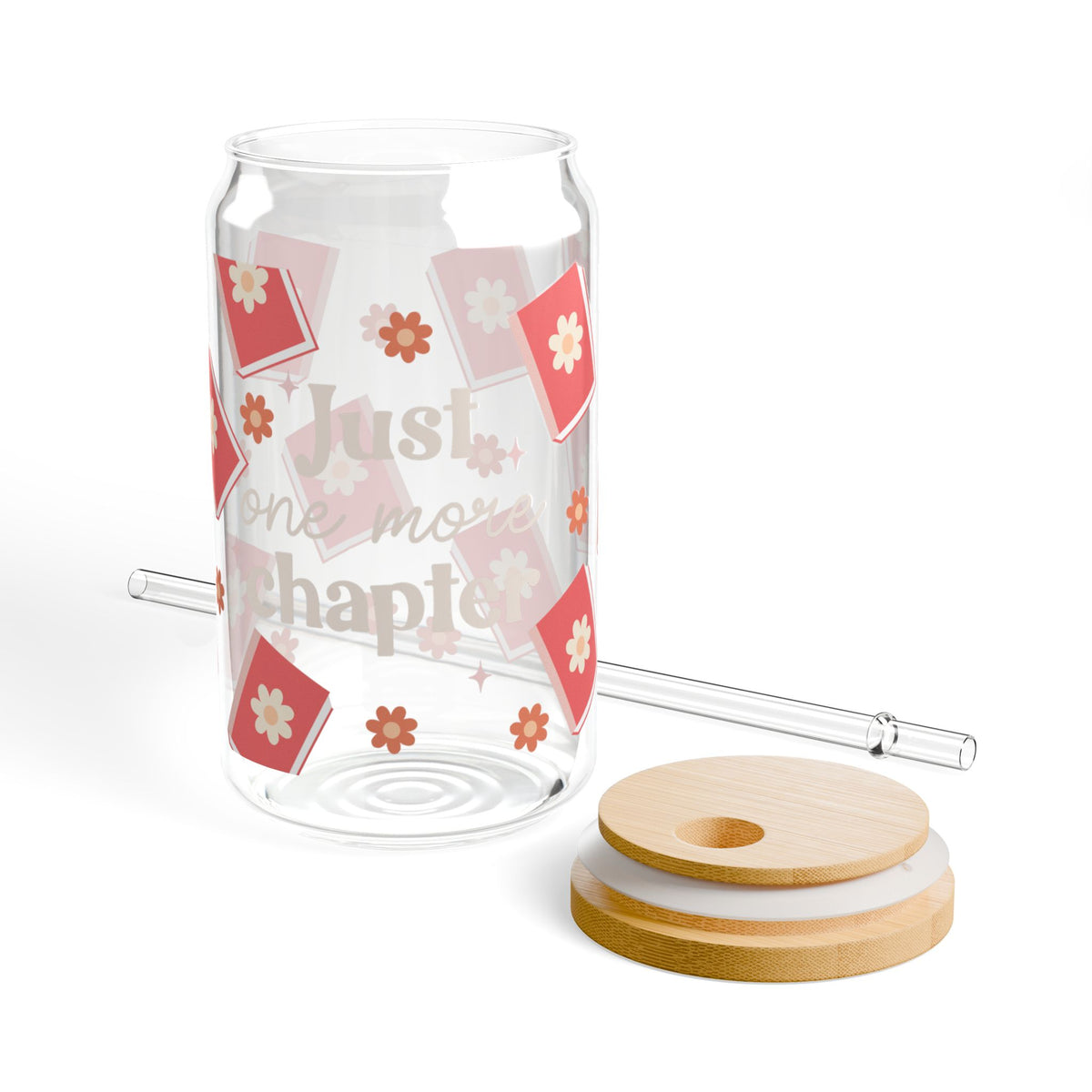 One More Chapter Tumbler Sipper Glass 16oz — Reusable Drink Jar with Lid & Straw