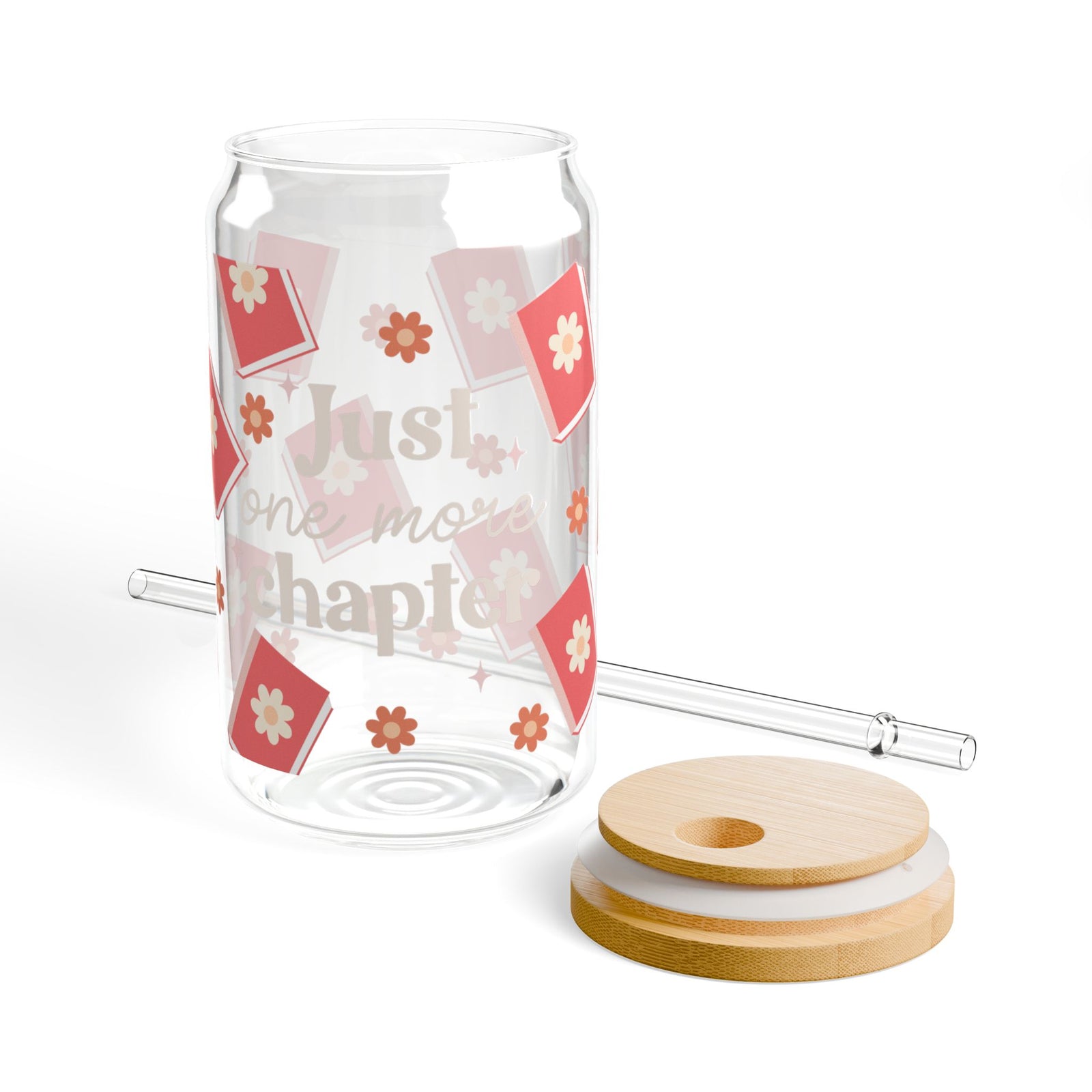 One More Chapter Tumbler Sipper Glass 16oz — Reusable Drink Jar with Lid & Straw