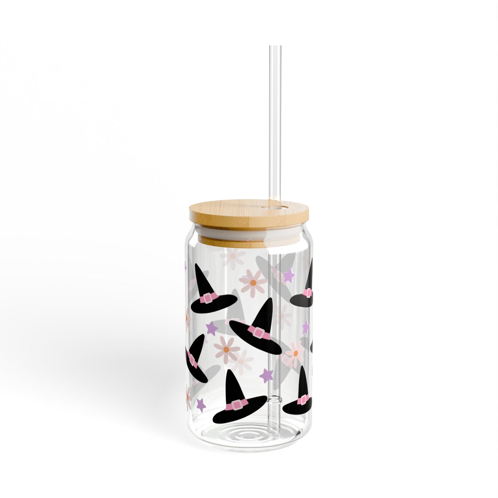 Witch Hat Halloween Sipper Glass 16oz Reusable Drink Jar with Lid & Straw