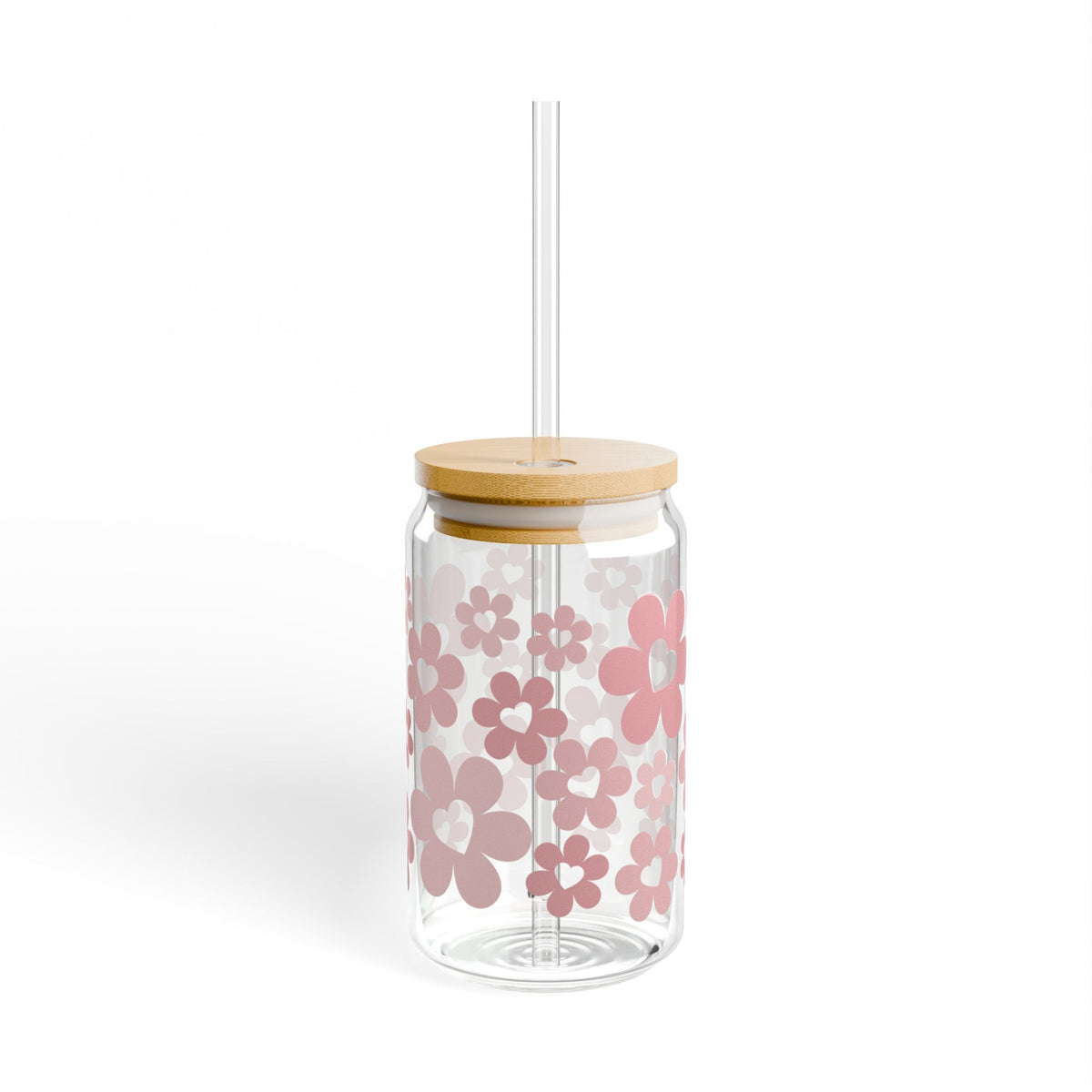 Bouquet of Love Tumbler Sipper Glass 16oz — Reusable Drink Jar with Lid & Straw