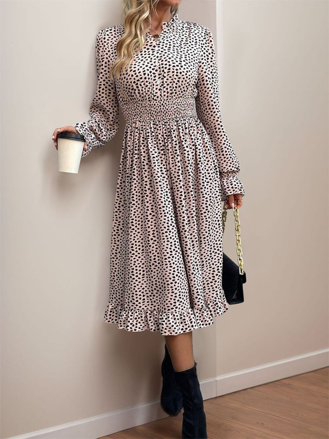 Ruched Ruffled Leopard Long Sleeve Dress - Sydney So Sweet