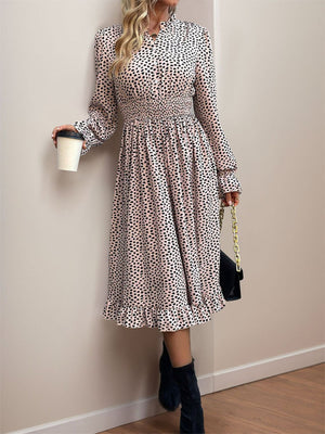 Ruched Ruffled Leopard Long Sleeve Dress - Sydney So Sweet