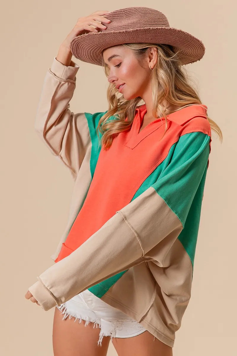 BiBi Colorblock Exposed Seam French Terry Sweatshirt - Sydney So Sweet