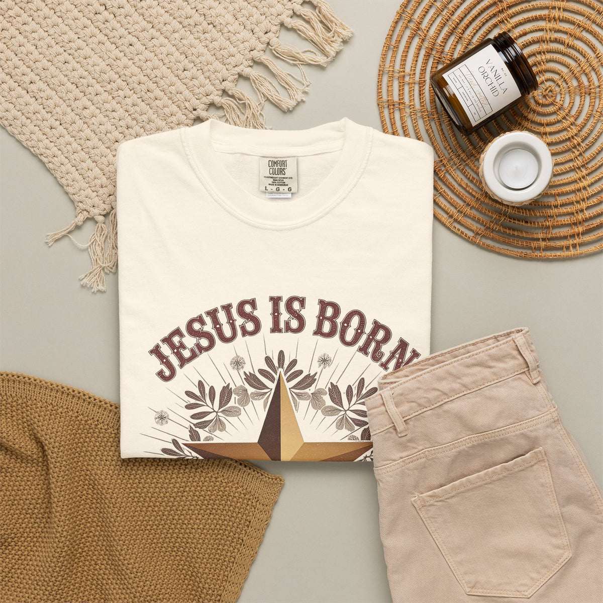 Jesus is Born Y'all Christmas T-Shirt Christian Western Star Graphic Tee