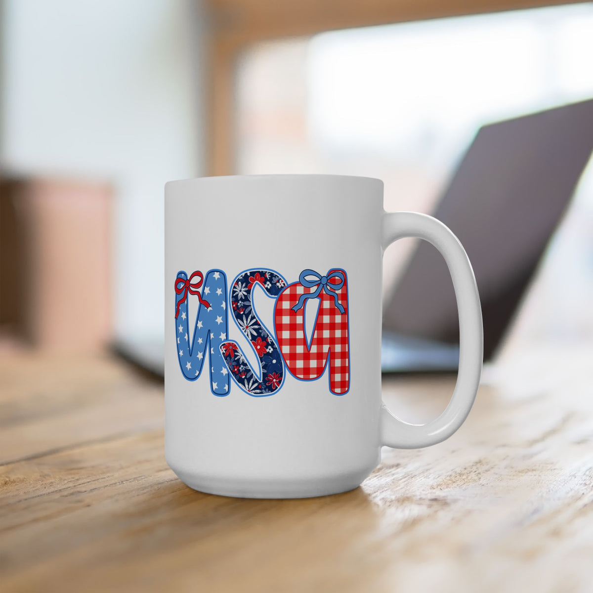 USA Coquette Bow Patriotic Cute Ceramic Mug Coffee Cup (11oz & 15oz)