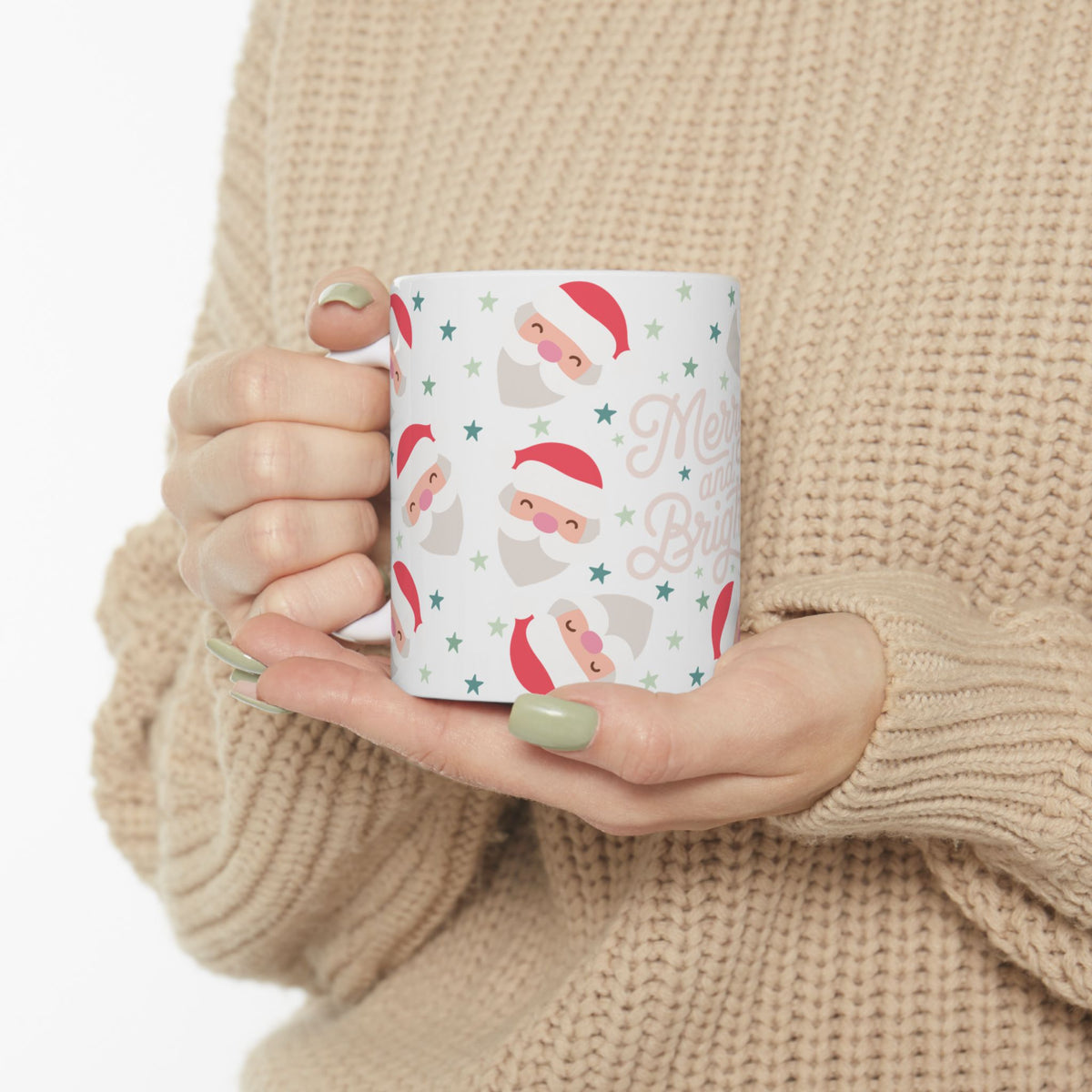Merry & Bright Starry Santa Christmas Ceramic Mug Coffee Cup (11oz & 15oz)