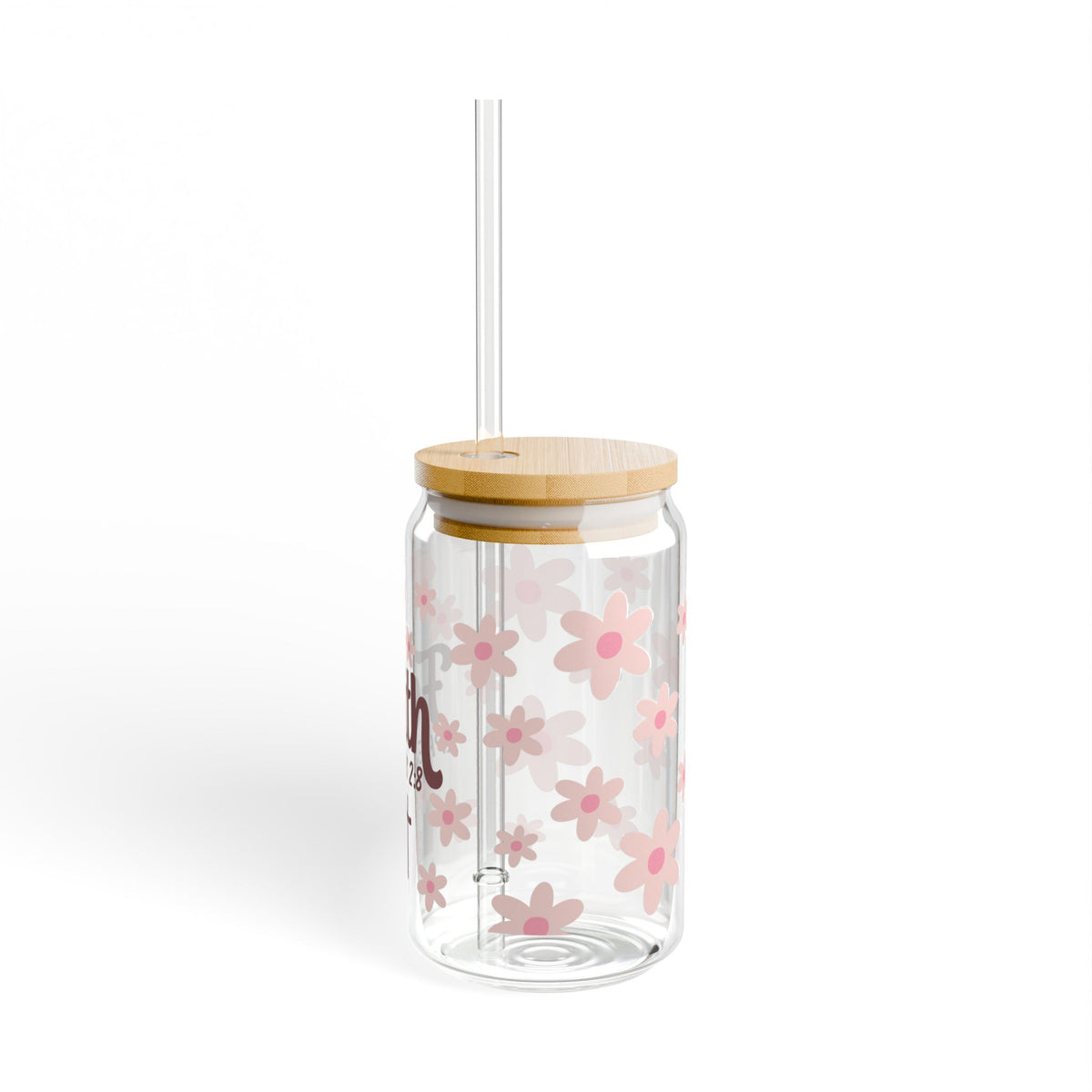 Faith Ephesians 2:8 Floral Christian Tumbler Sipper Glass 16oz — Reusable Drink Jar with Lid & Straw