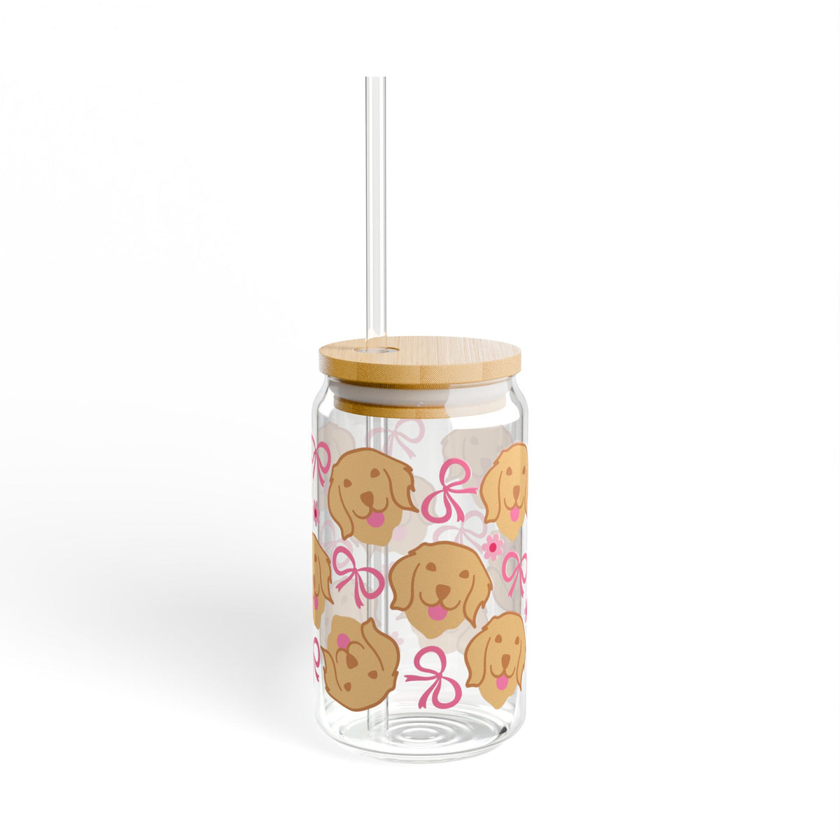 Bows & Dogs Tumbler Sipper Glass 16oz — Reusable Drink Jar with Lid & Straw - Sydney So Sweet