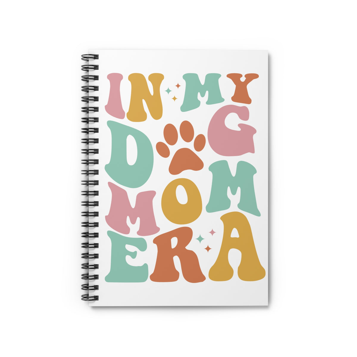 Dog Mom Era Spiral Notebook Colorful Paw Print Ruled Journal