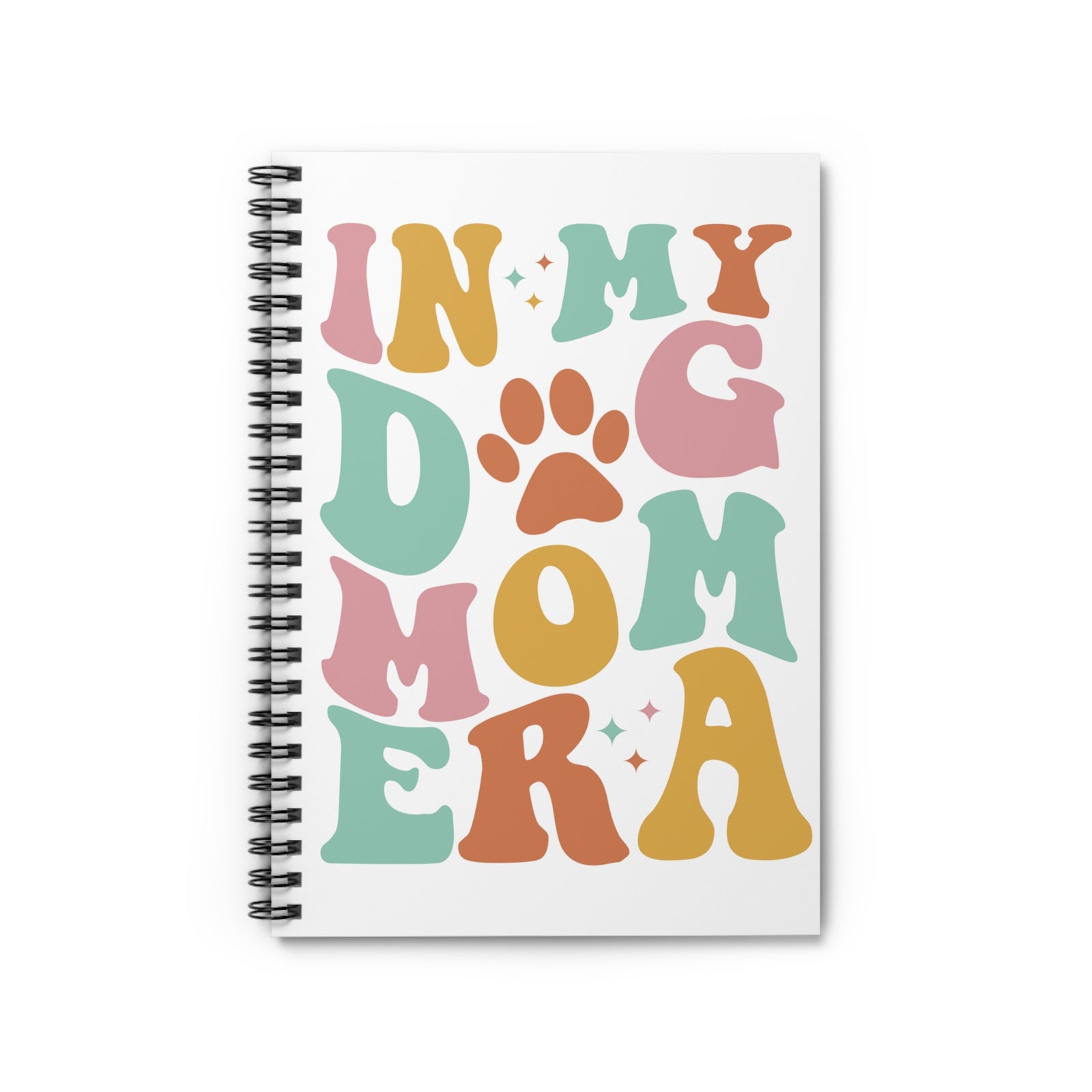 Dog Mom Era Spiral Notebook Colorful Paw Print Ruled Journal