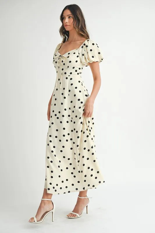 MABLE Polka Dot Puff Sleeve Midi Dress - Sydney So Sweet