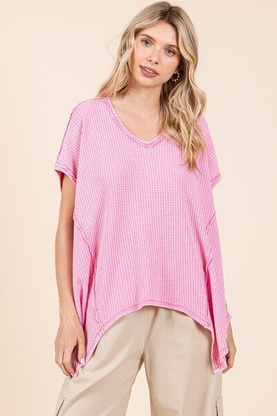Mittoshop Mineral Wash Waffle Knit Pointed Hem Oversized Top - Sydney So Sweet