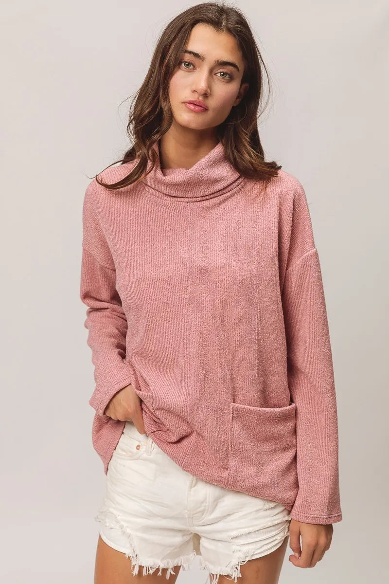 BiBi Piper Rib Double Pocket Turtle Neck Sweater - Sydney So Sweet