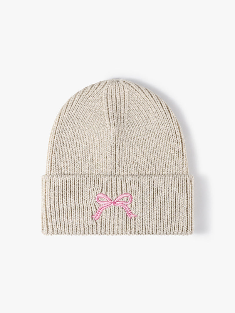 Embroidered Bow Knit Beanie Hat - Sydney So Sweet