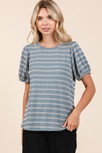 Mittoshop Contrast Striped Short Puff Sleeve Knit Top - Sydney So Sweet