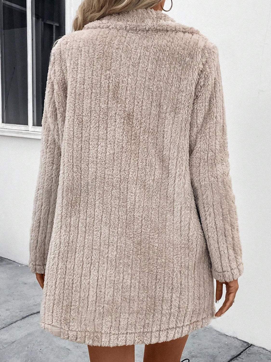 Fuzzy Button Up Long Sleeve Coat with Pockets - Sydney So Sweet