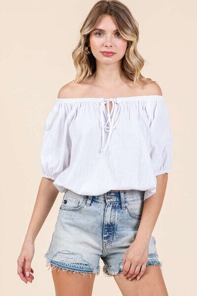 Mittoshop Linen Two-Way Short Sleeve Crop Blouse - Sydney So Sweet