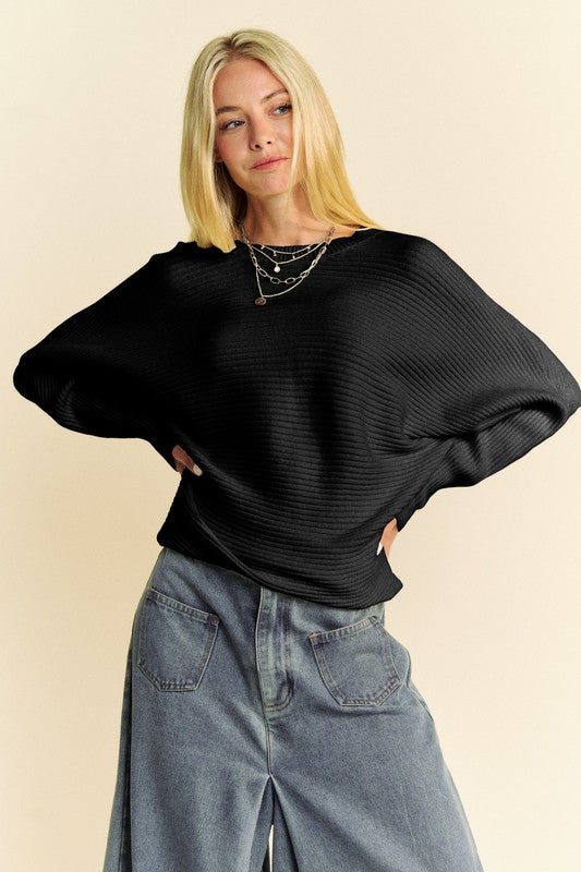 Davi & Dani Round Neck Batwing Sleeve Sweater - Sydney So Sweet