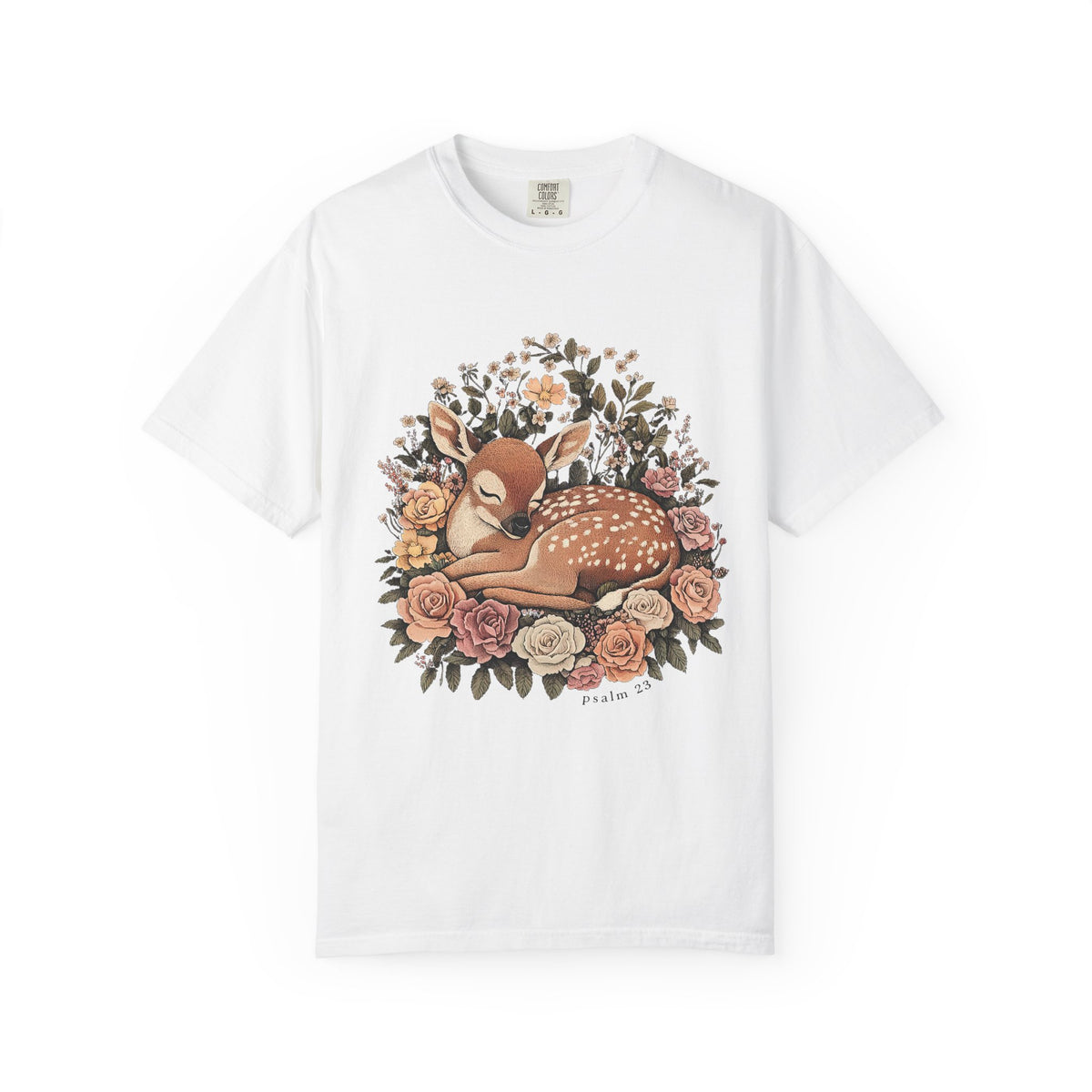 Sleeping Fawn Floral T-Shirt Psalm 23 Inspirational Christian Tee
