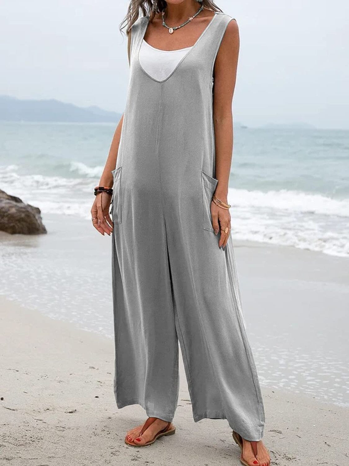 Full Size Wide Strap Jumpsuit with Pockets - Sydney So Sweet