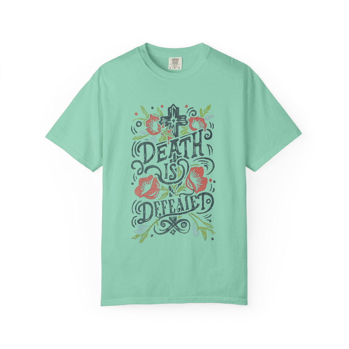 Death Is Defeated T-Shirt Vintage Floral Resurrection Christian Distressed Graphic Tee