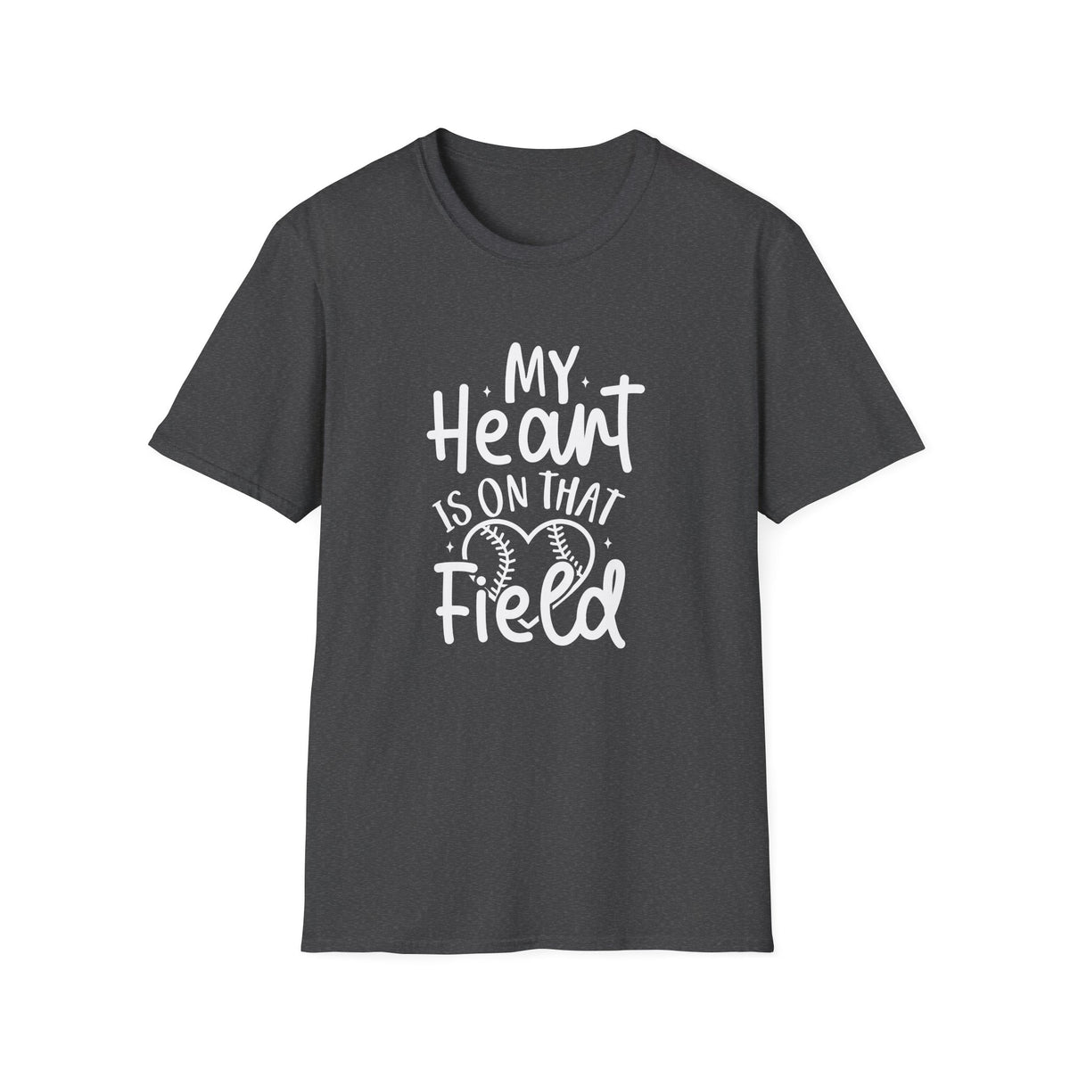 My Heart is On That Field Baseball or Softball Graphic T-Shirt Cute Sports Mom Tee (12 Team Colors)