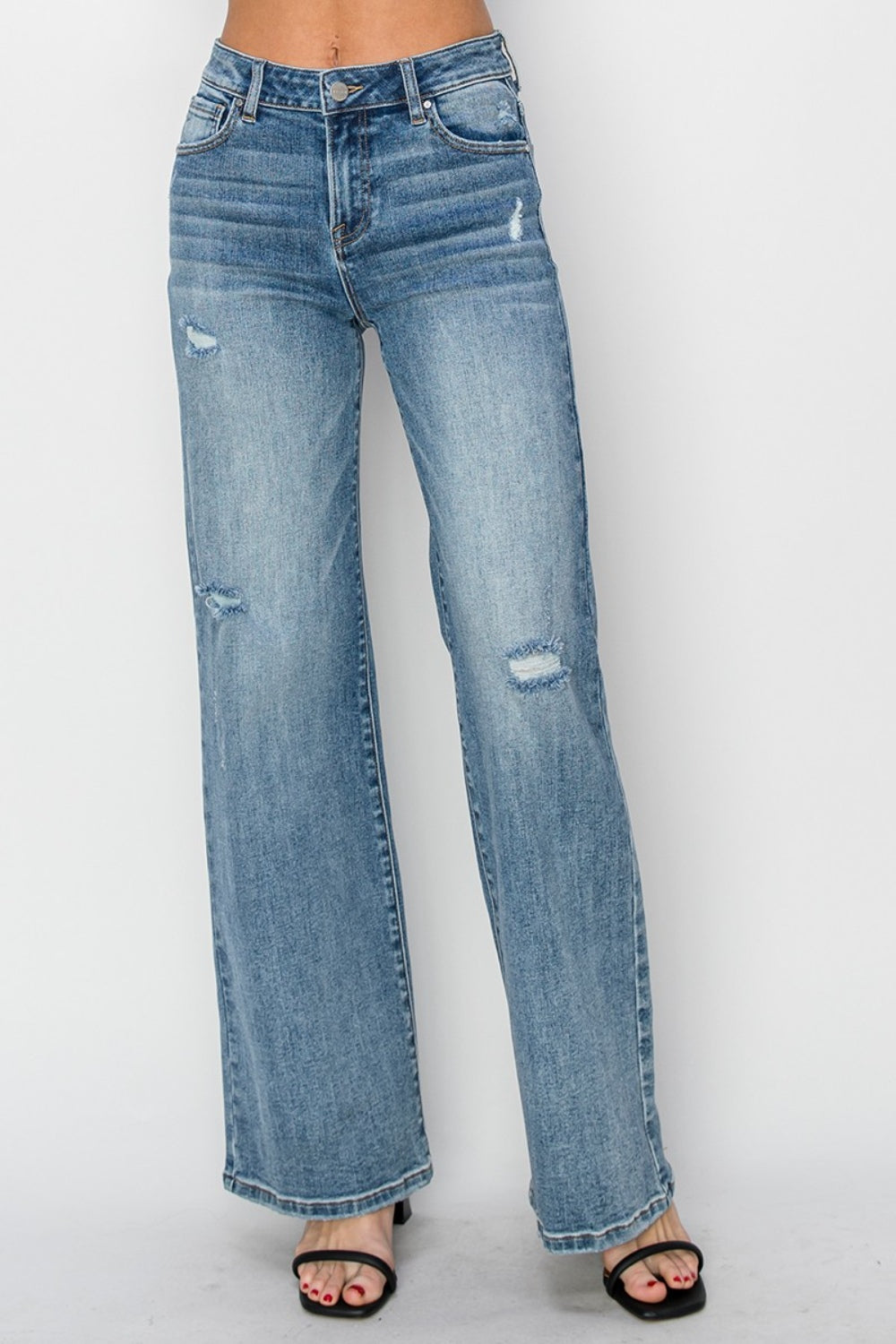 RISEN Full Size High Waist Distressed Wide Leg Jeans - Sydney So Sweet