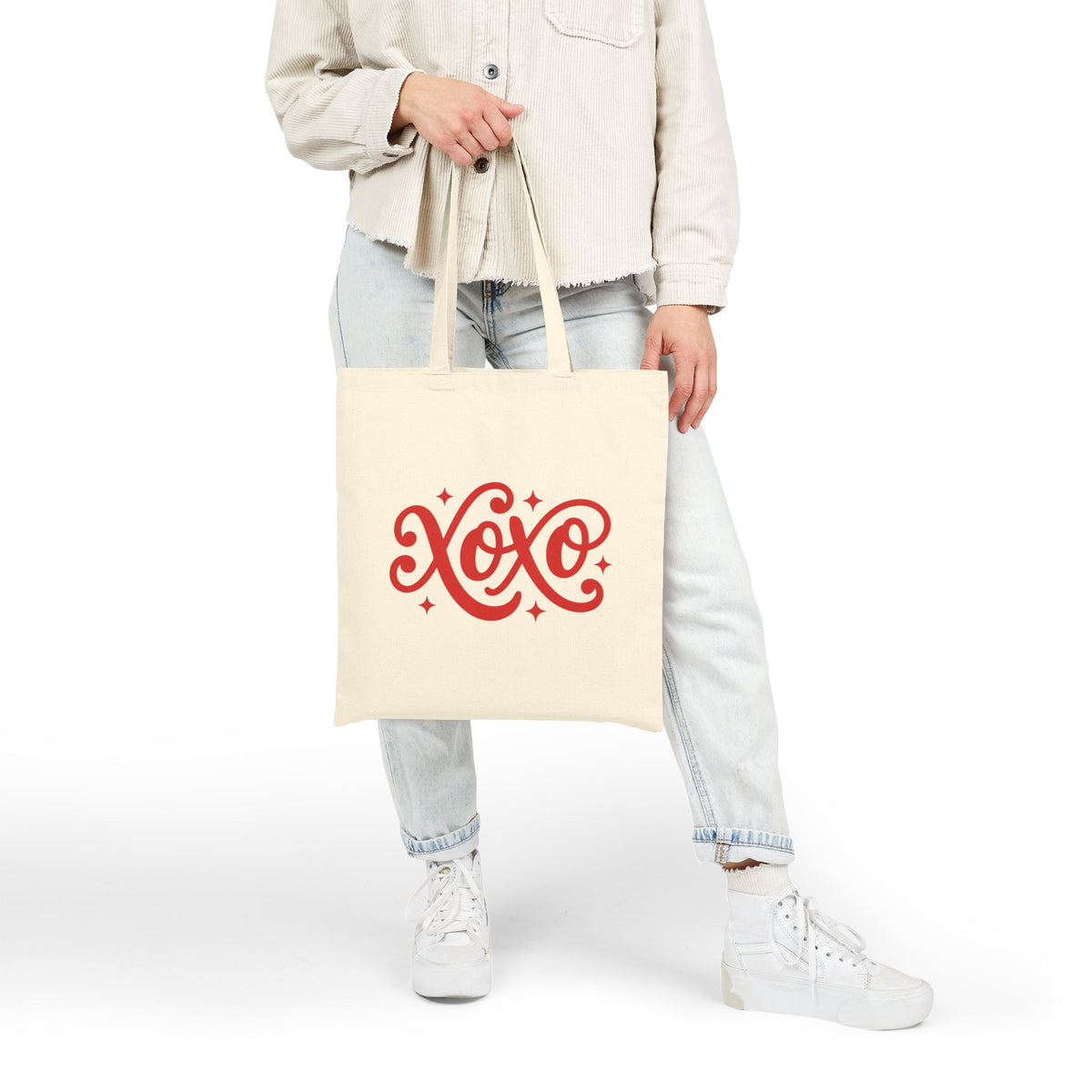 XOXO Red Script Hugs & Kisses Cotton Canvas Tote Bag