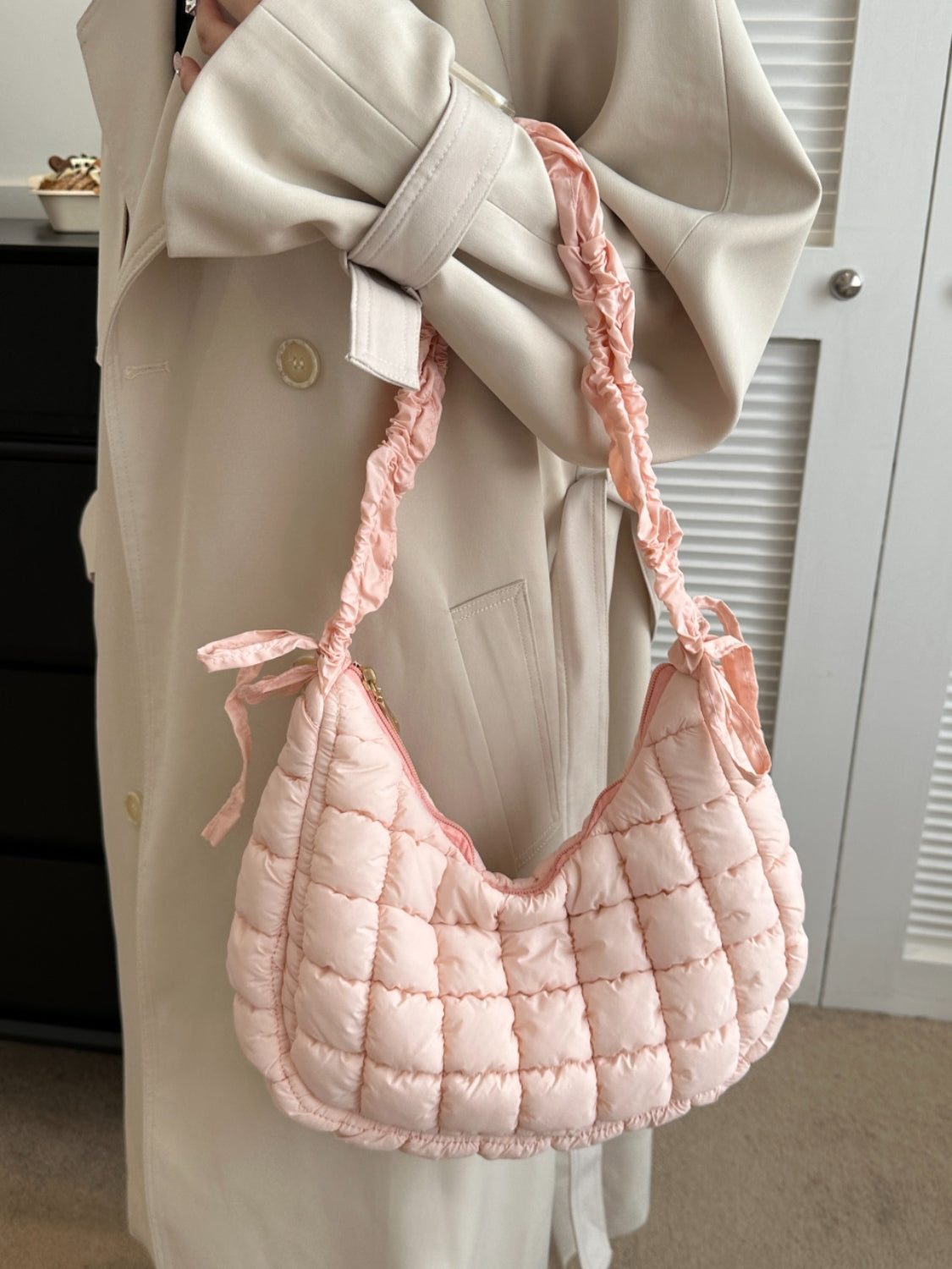 Bubble Texture Ruched Strap Quilted Shoulder Bag - Sydney So Sweet