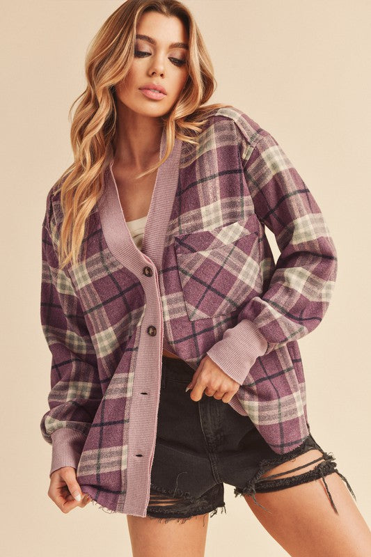 Aemi + Co Side Slit Patch Pocket Plaid Button Down Jacket - Sydney So Sweet