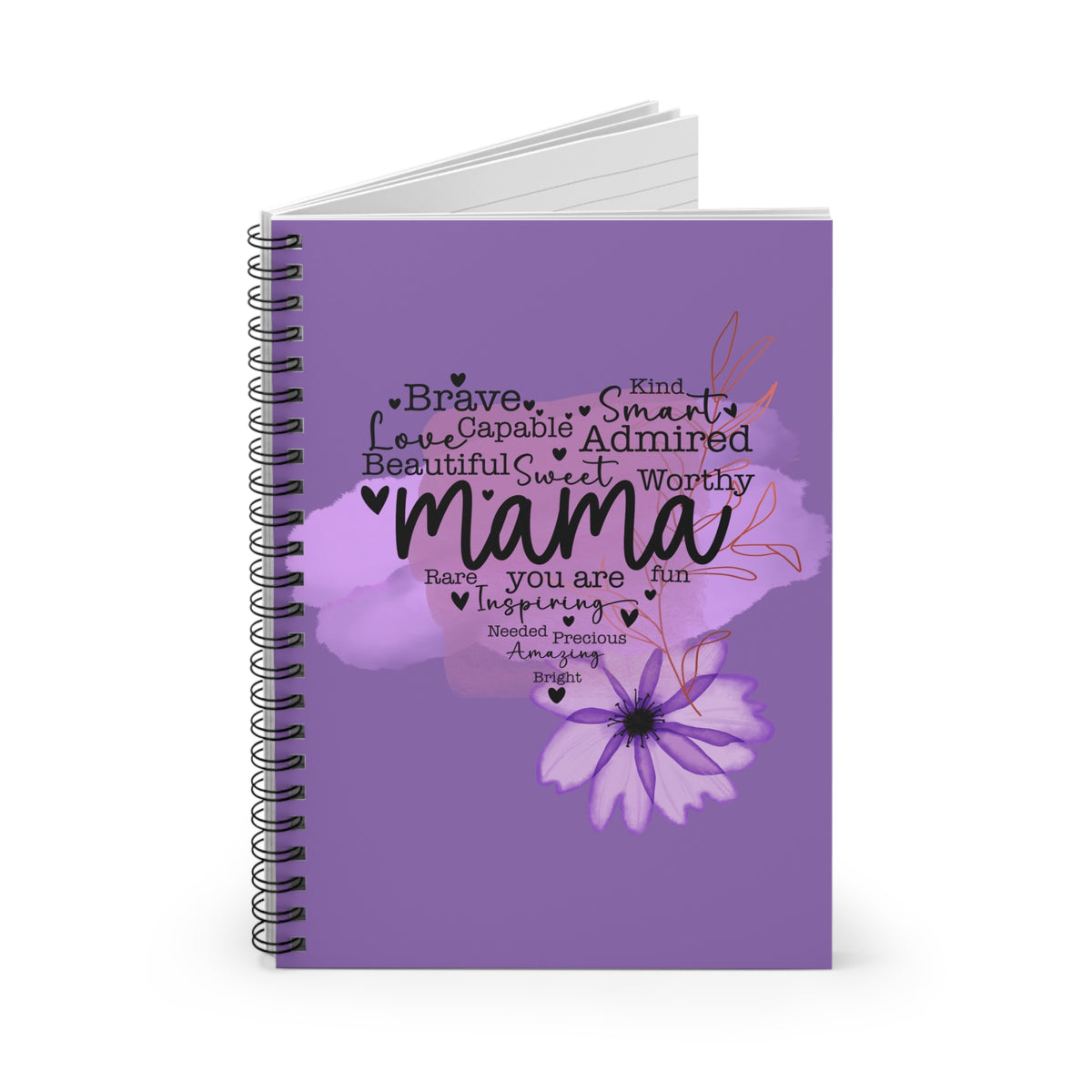 Purple Watercolor Mama Floral Spiral Notebook Inspirational Journal for Mom