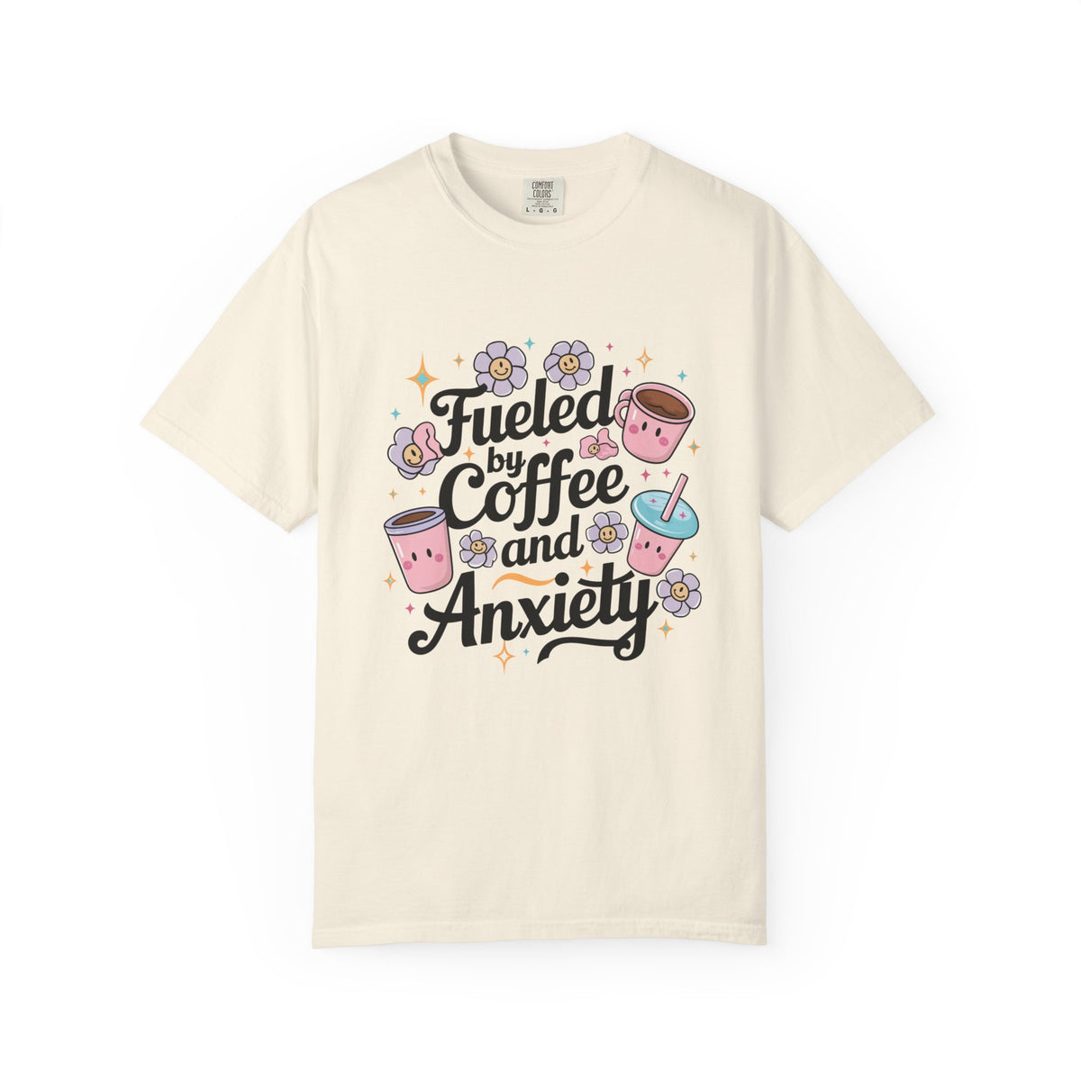 Fueled by Coffee and Anxiety T-Shirt Cute Coffee Lover Graphic Tee