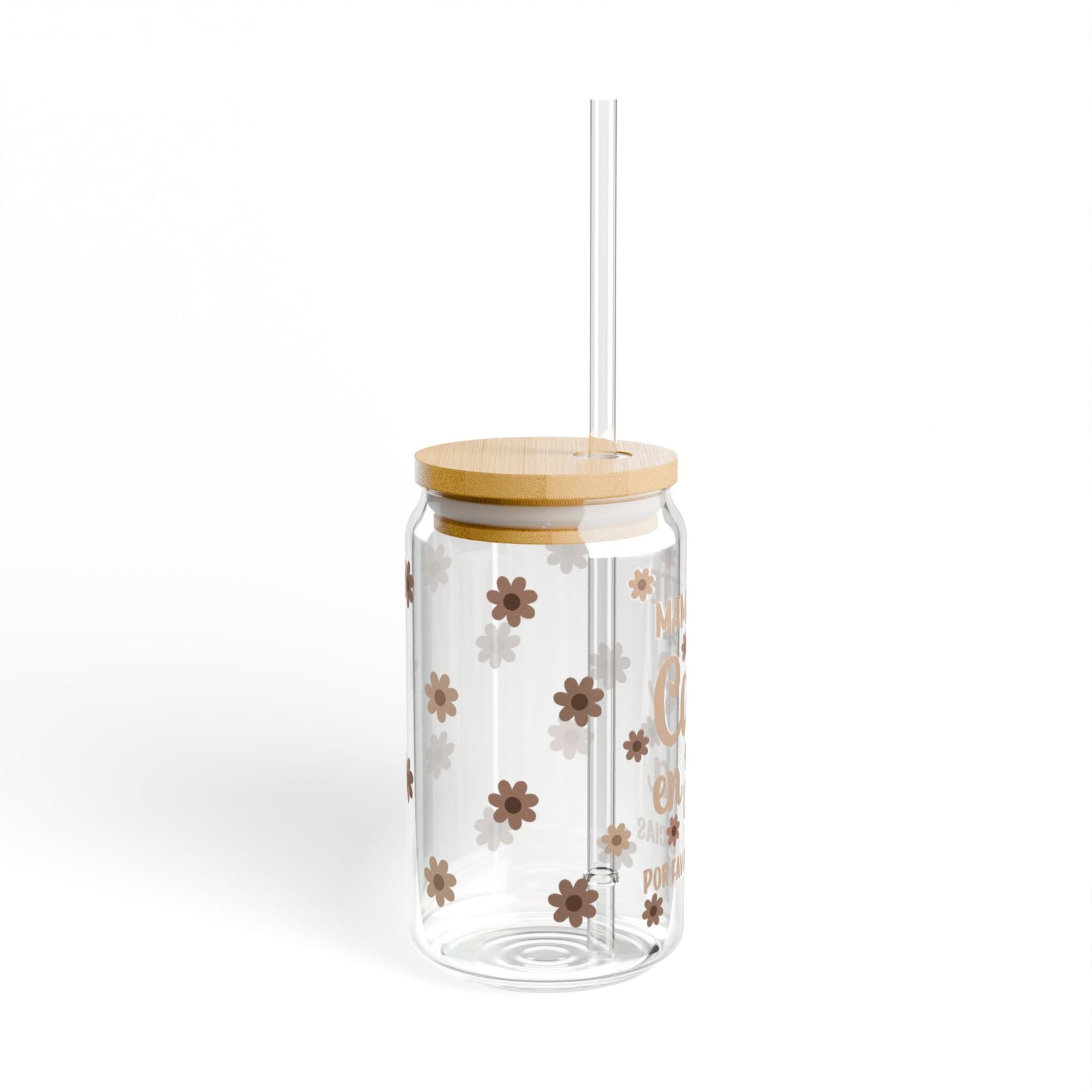 Mama Latte Tumbler Sipper Glass 16oz — Reusable Drink Jar with Lid & Straw