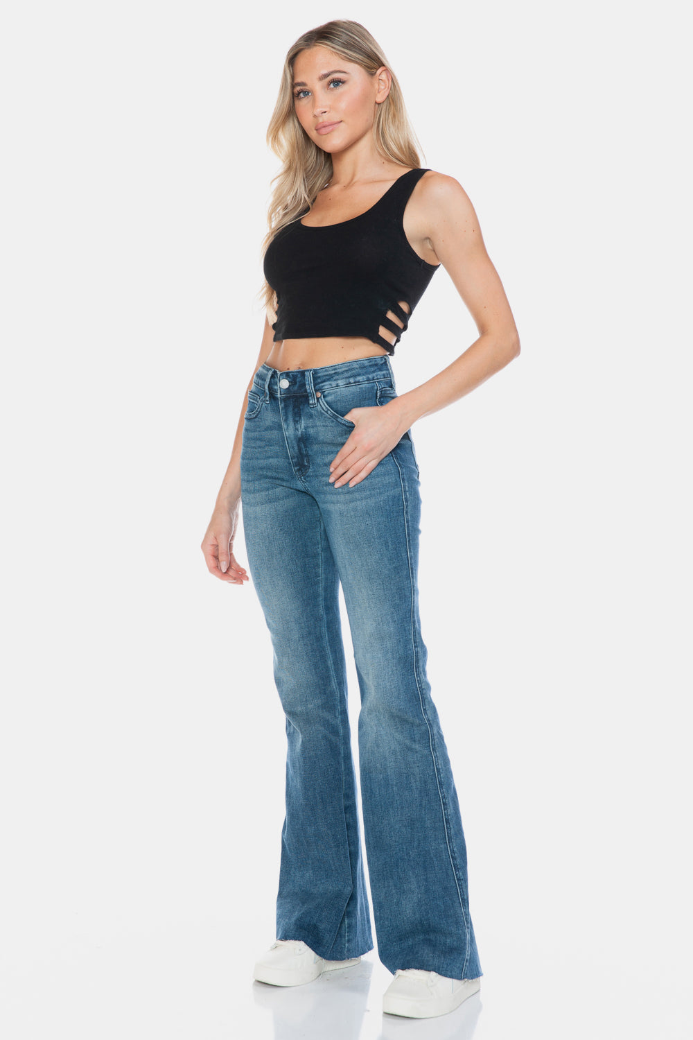 Judy Blue Full Size Tummy Control Cut Hem Flare Jeans - Sydney So Sweet