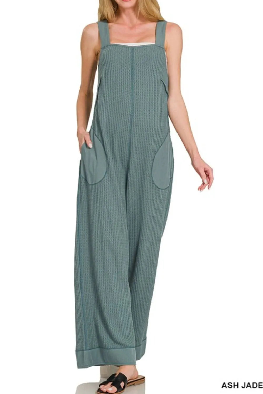 Zenana Knit Waffle Wide Leg Overalls - Sydney So Sweet