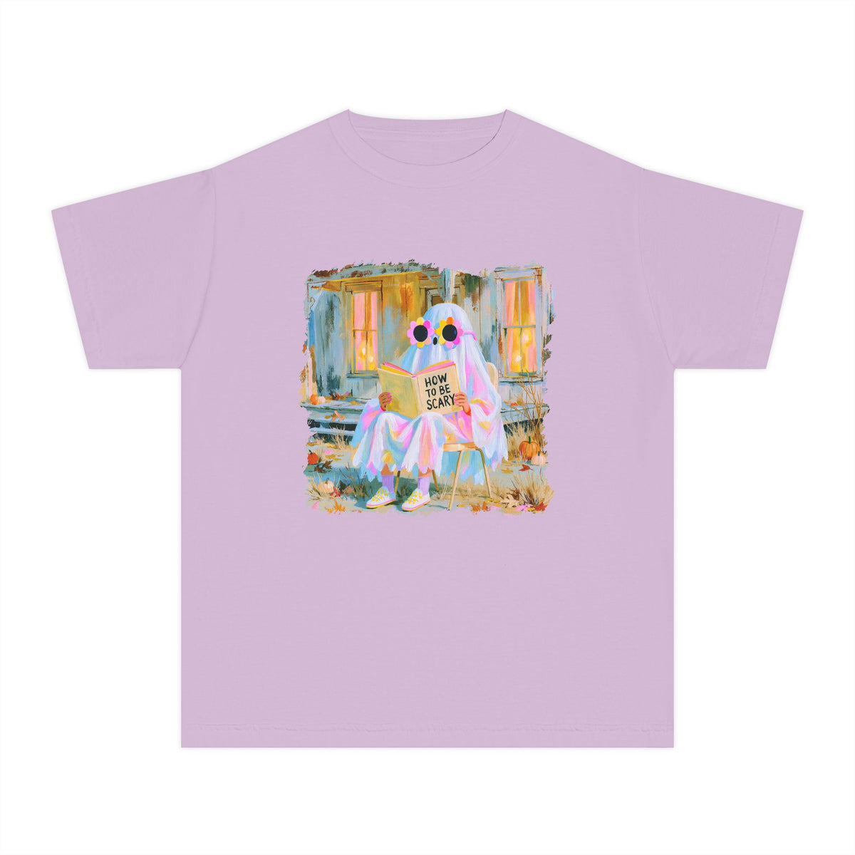 How to Be Scary Ghost Book T-Shirt Pastel Retro Spooky Halloween Kids Graphic Tee